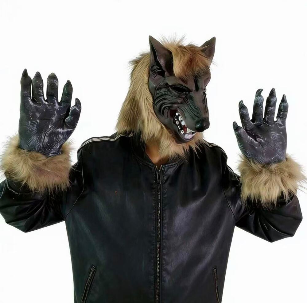 Halloween Werewolf Mask With Wolf Claw Gloves Latex Cosplay Costume Accessory